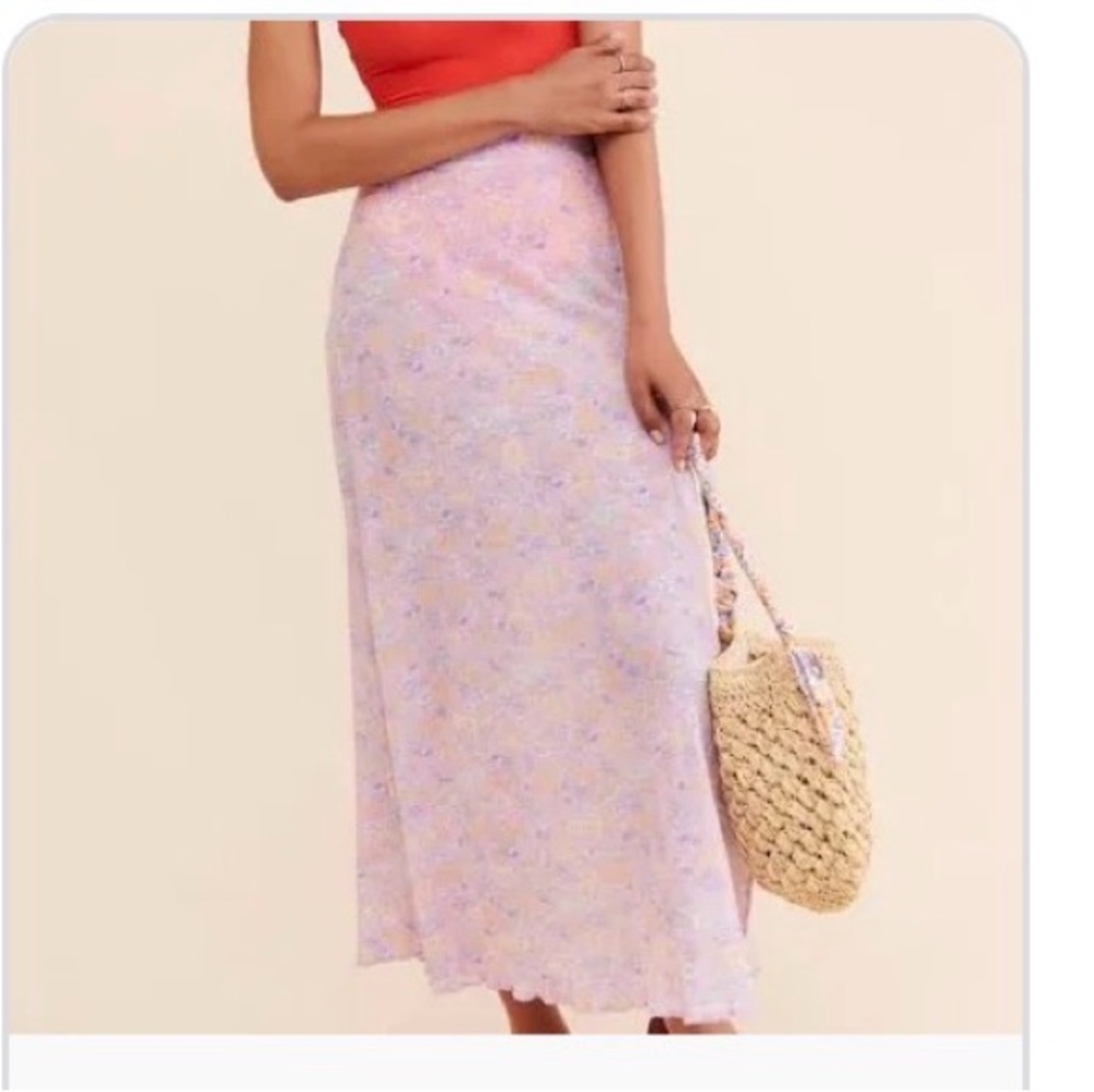 LoveShackFancy pink floral cotton maxi skirt‎ size small